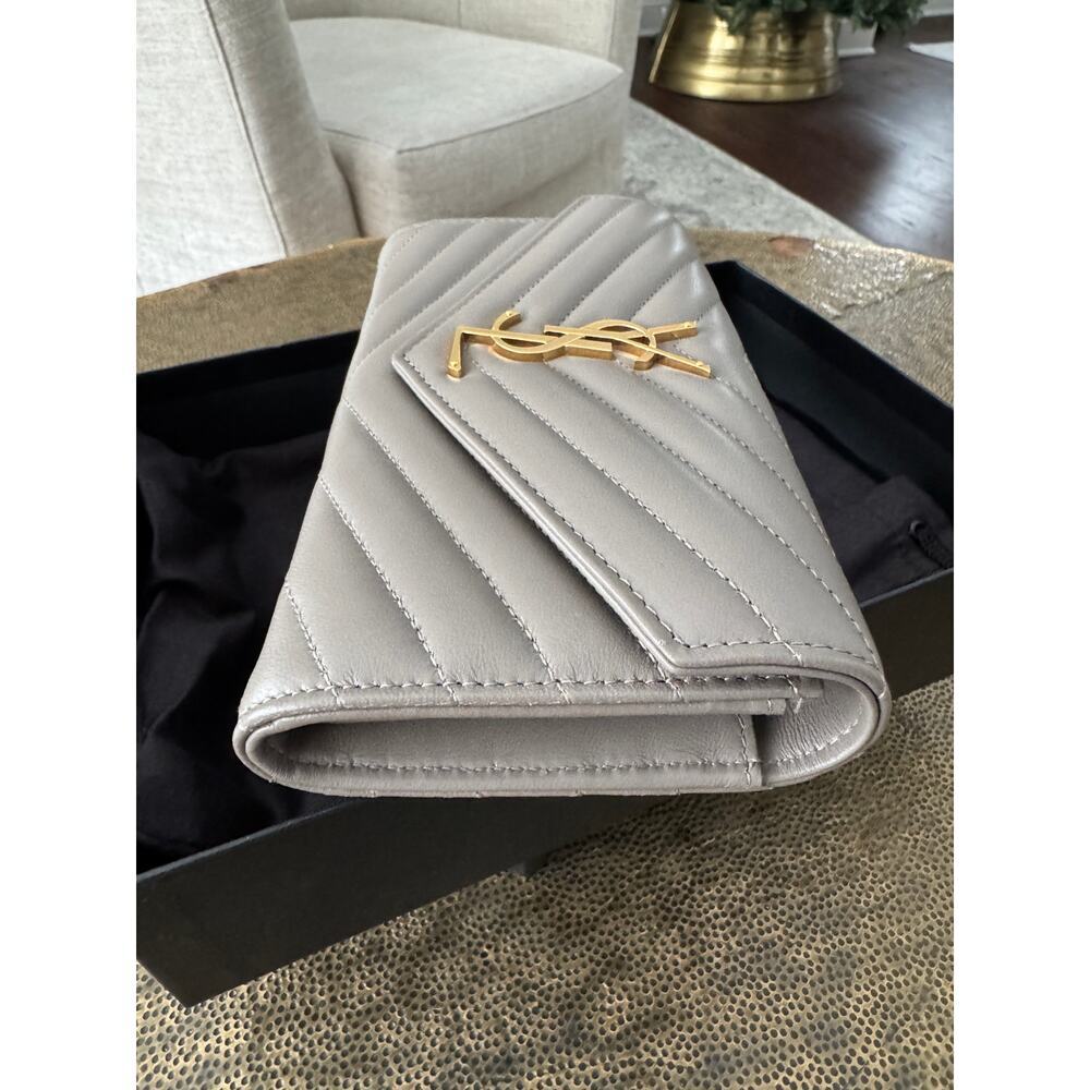 Saint Laurent Cassandra Large Flap Wallet Greyish Brown – Quilted Leather BNIB - Picture 6 of 11
